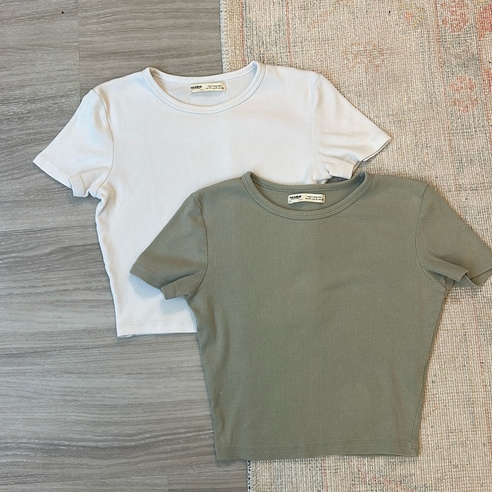 2 pull & bear cotton cropped ribbed baby tees